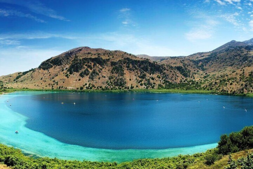 A large lake surrounded by hills. 1
