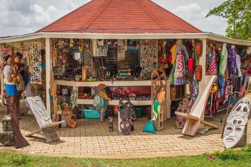 A market stall with various handicrafts and items for sale. 4