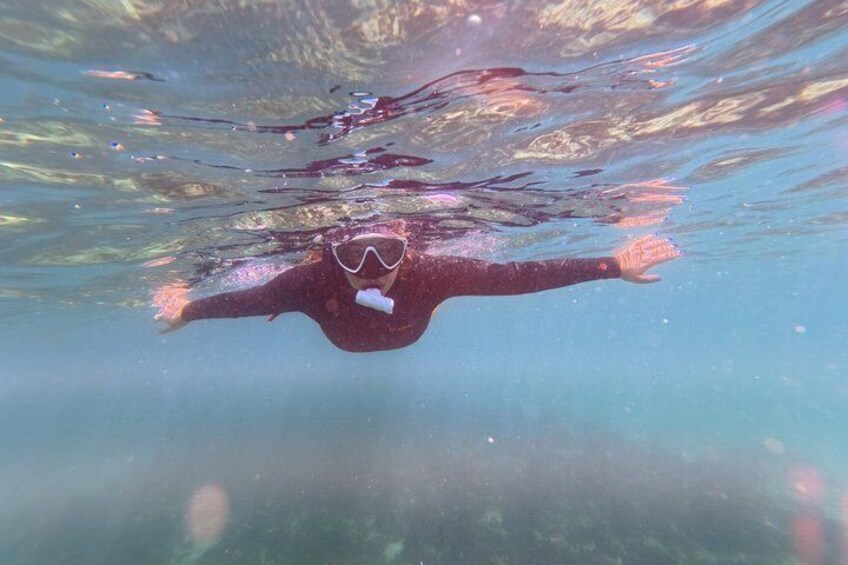 A person swimming underwater. 5