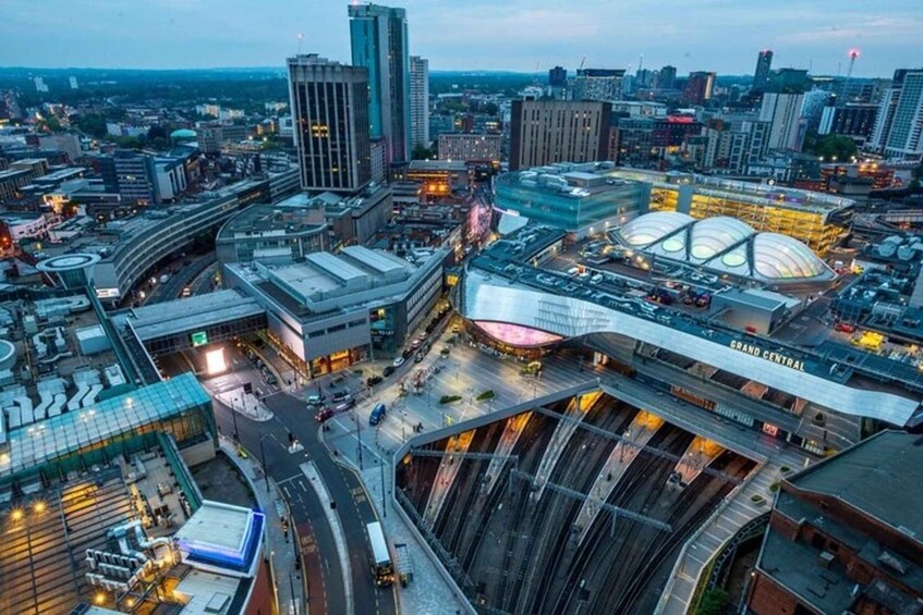 A cityscape with a prominent Grand Central train station and surrounding high-rise buildings. 2