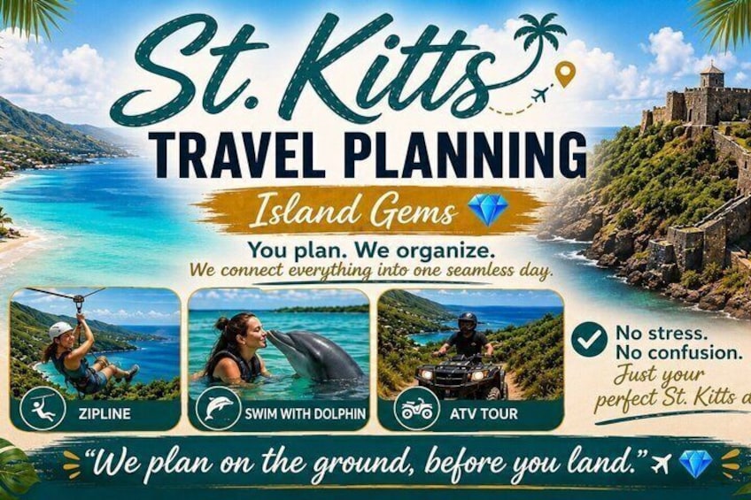 St. Kitts travel planning with activities like ziplining, dolphin swimming, and ATV tours. 1