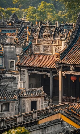 A traditional Chinese architectural complex with ornate roofs and detailed carvings. 3