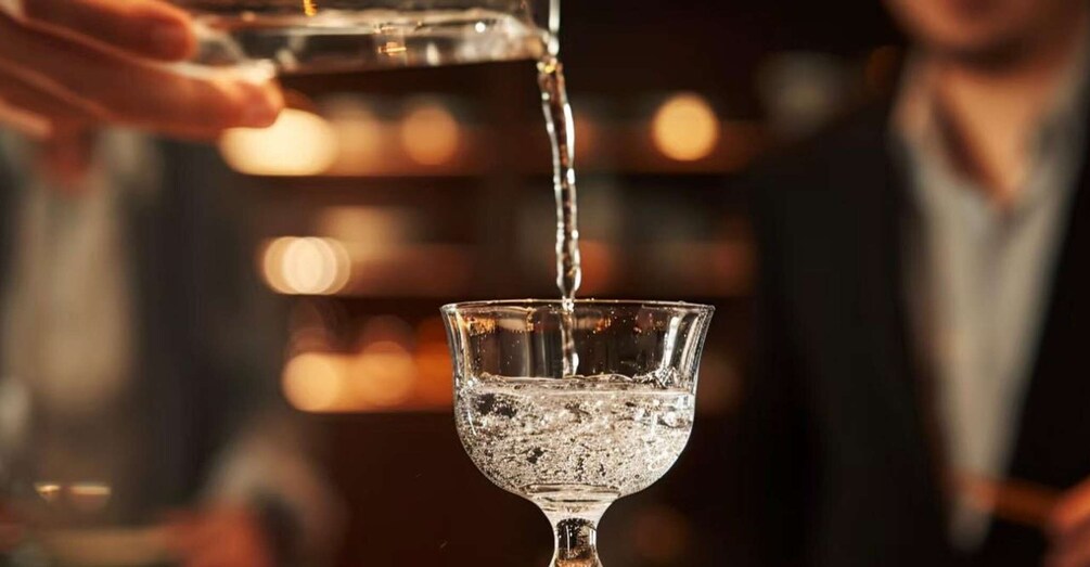 A hand pouring liquid into a glass. 2