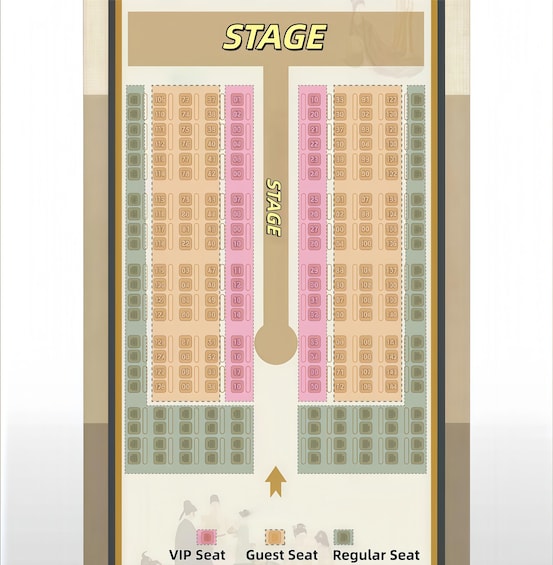 A stage with VIP, guest, and regular seating sections. 5