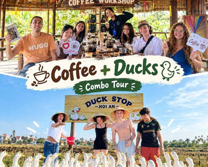 A group of people at a coffee workshop and duck farm. 2