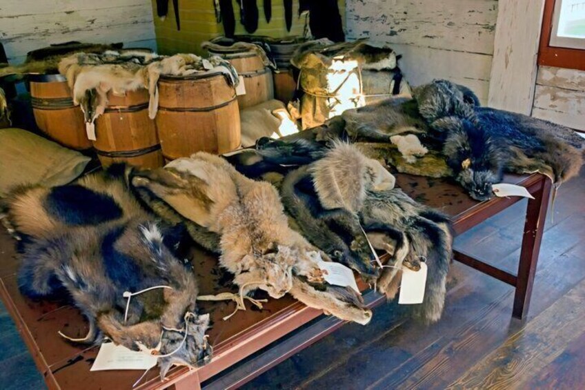 A collection of animal pelts laid out on a table. 4