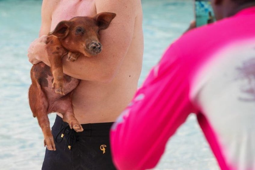 A person holding a small dog. 3