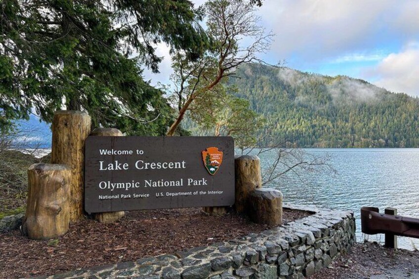 A welcome sign at Lake Crescent Olympic National Park. 1