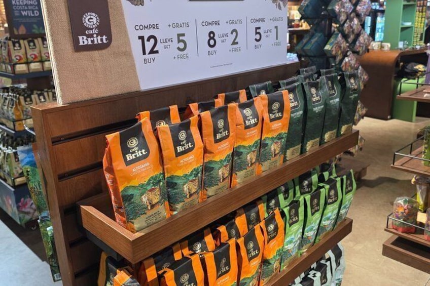 A display of Britt coffee bags in a store. 4