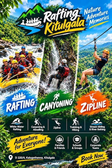 Rafting, canyoning, and ziplining activities at Kitulgala. 2