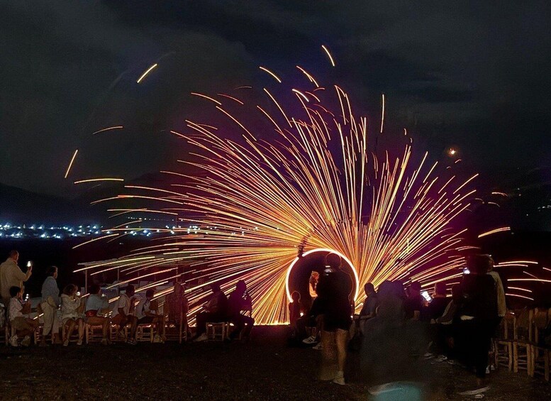 A firework display with sparks radiating outward. 1