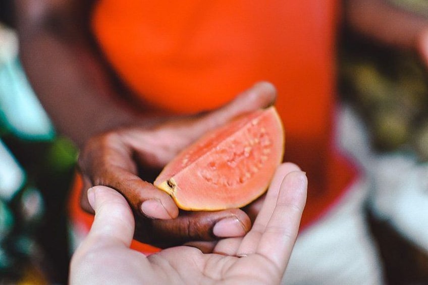 A person holding a papaya. 5