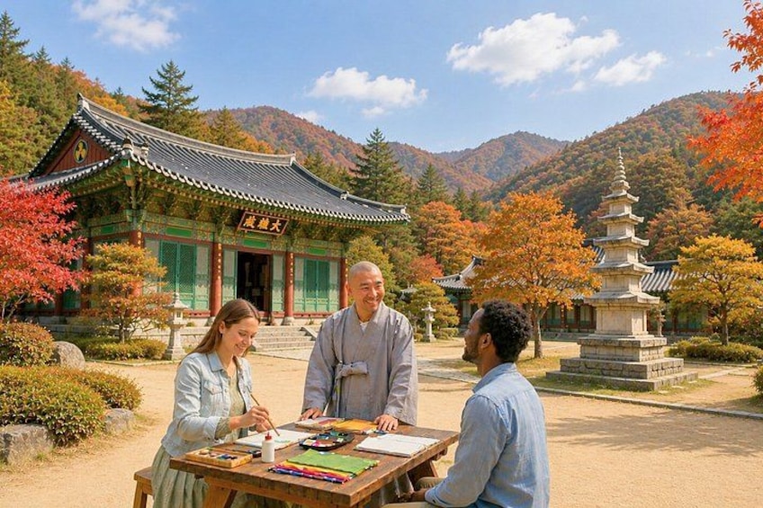 A traditional Japanese building with a pagoda in the background. 1