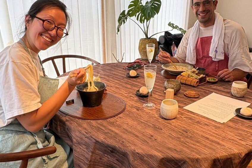 Osaka Handmade Udon, Tempura, Wagashi & Matcha Cooking Class 3