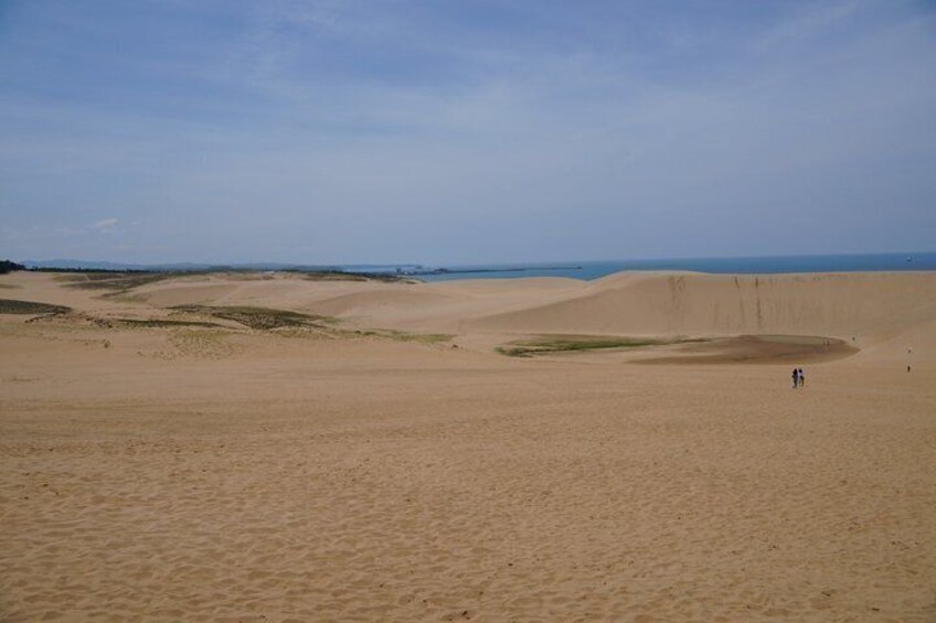 A desert landscape with sand dunes and a clear sky. 4