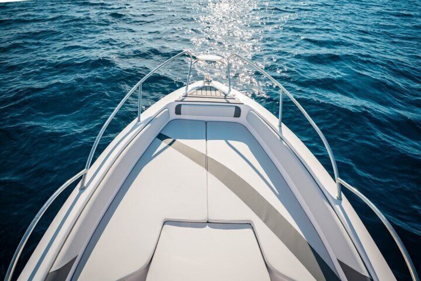 A boat's bow on water. 2
