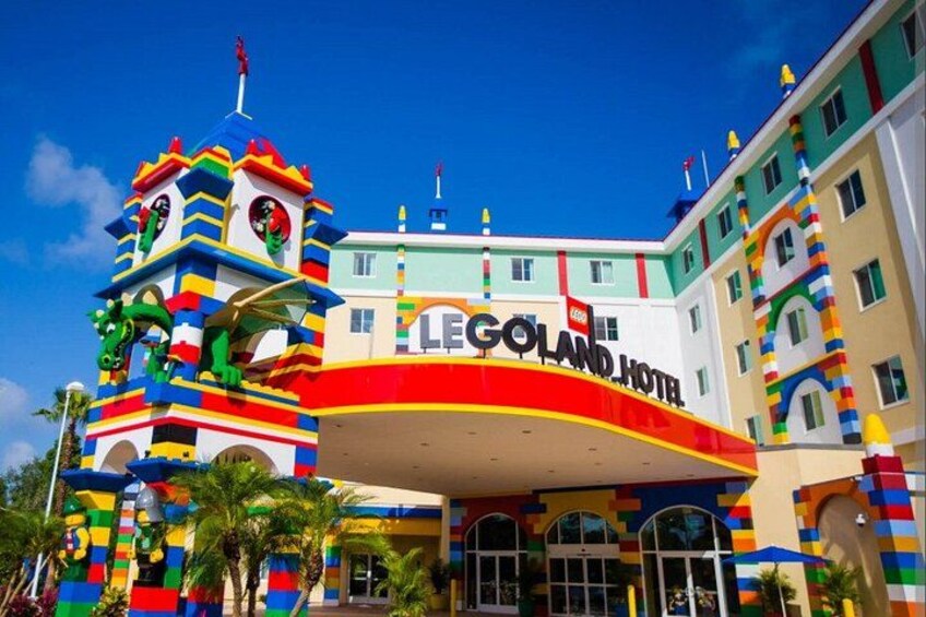A colorful building with a prominent sign reading 'LEGOLAND HOTEL.' 4
