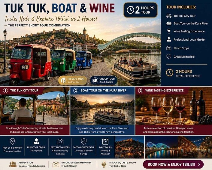 Tbilisi: Retro Tuk-Tuk Tour & River Cruise with Wine Tasting 1