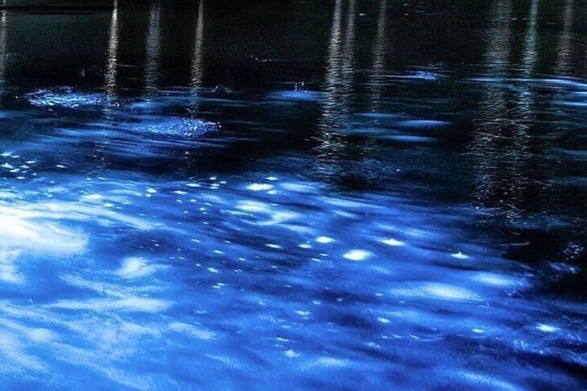A body of water with reflections of light. 2
