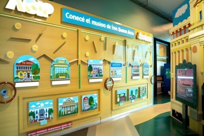 A museum exhibit with interactive displays and informational panels. 2
