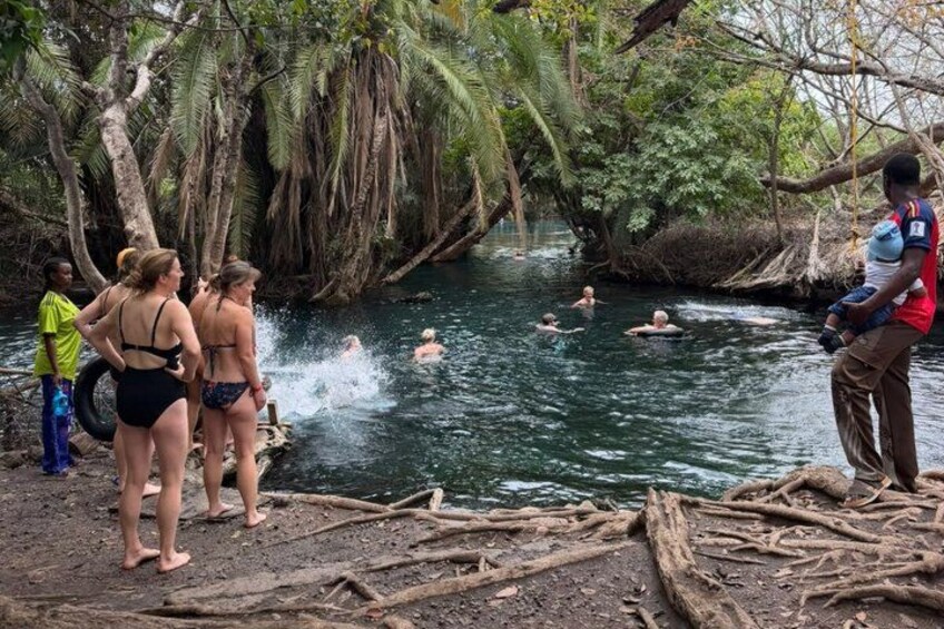Persone che nuotano in un fiume circondato da alberi. 2