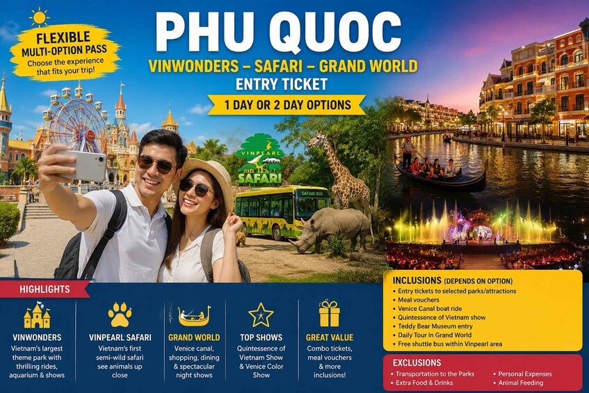 Phu Quoc: VinWonders, Safari & Grand World Entry Ticket 1