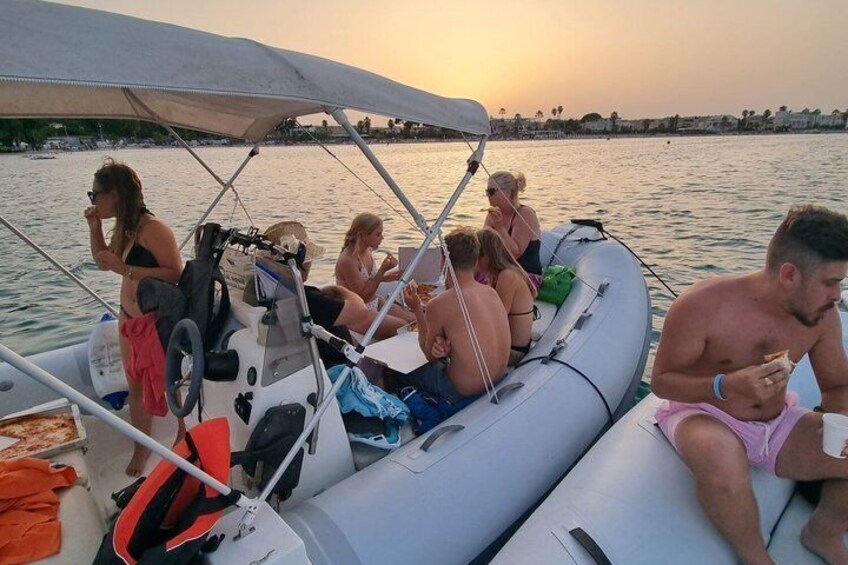 Cagliari sunset by dinghy , stops , dives , pizza and spritz 4