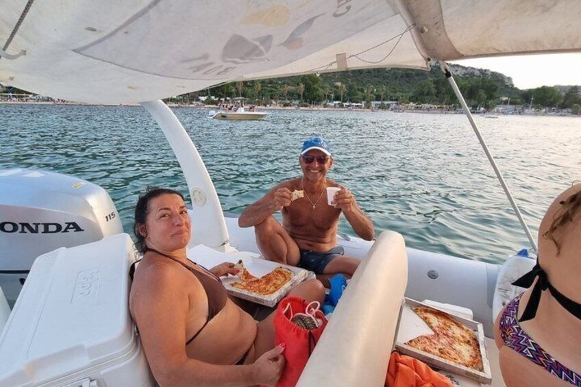 Cagliari sunset by dinghy , stops , dives , pizza and spritz 3