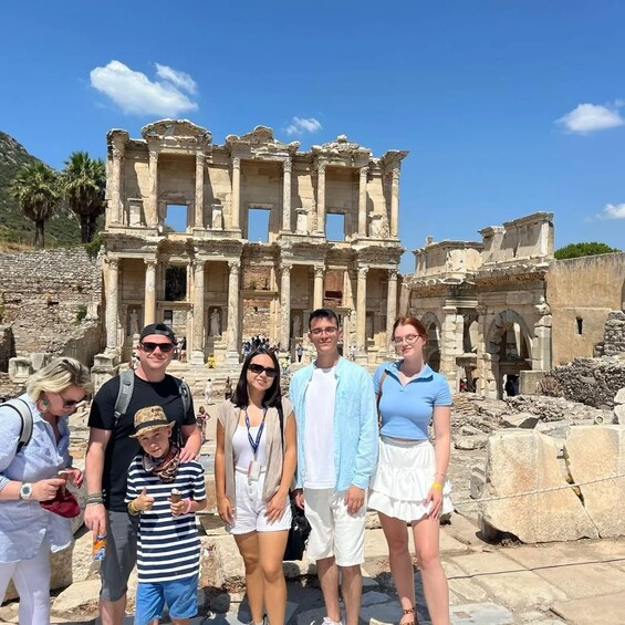 A family of five standing in front of the ancient ruins of Ephesus. 2