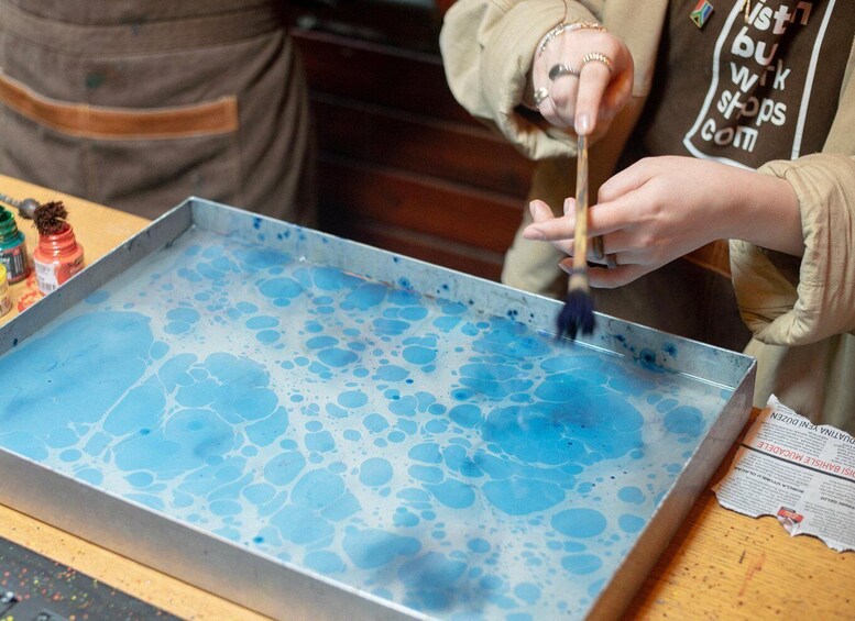 Picture 3 for Activity Istanbul: Ebru Marbling Tote Bag Workshop with Snacks 5