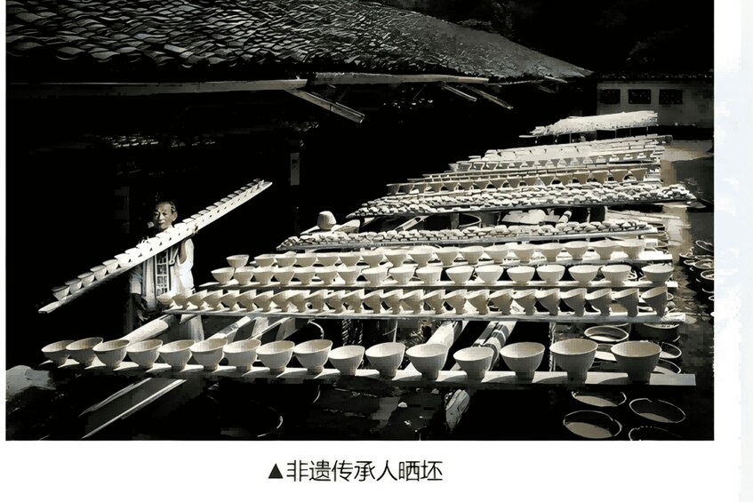 A traditional market with rows of white ceramic bowls and dishes. 2