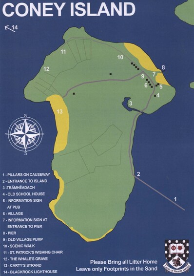 A map of Coney Island with numbered points of interest like the pier, village, and lighthouse. 3