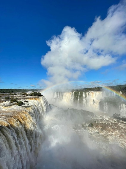 A waterfall with a rainbow. 1