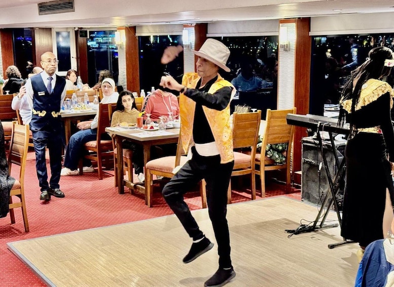 A person dancing in a restaurant. 5