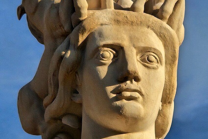 A stone sculpture with intricate carvings. 5