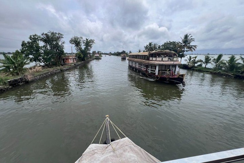 A river with a boat and a dock. 3