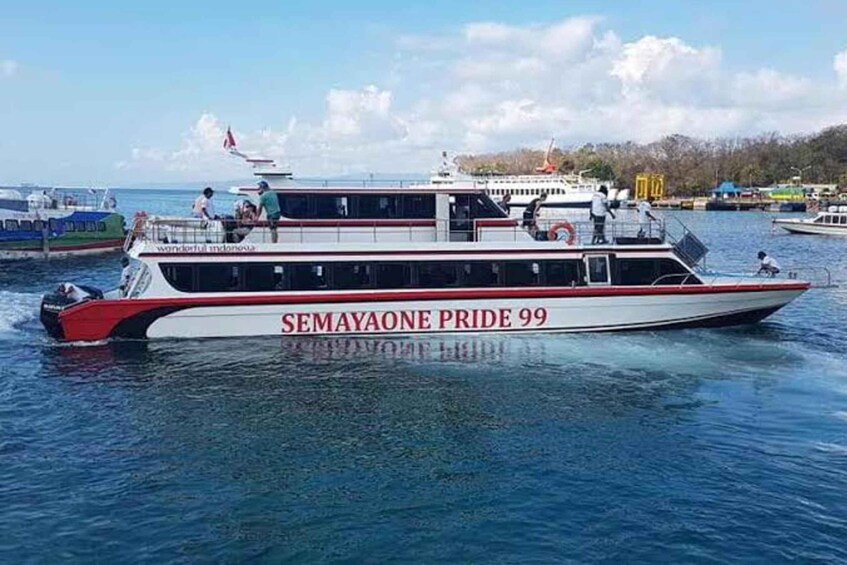A boat named SEMAYAONE PRIDE 99 on water. 1