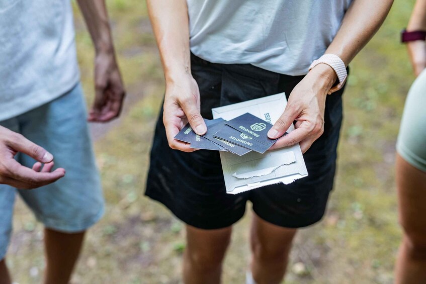 A person holding several passports. 5