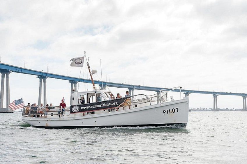 Pilot boat narrated bay tour with Coronado Bridge in the background 1