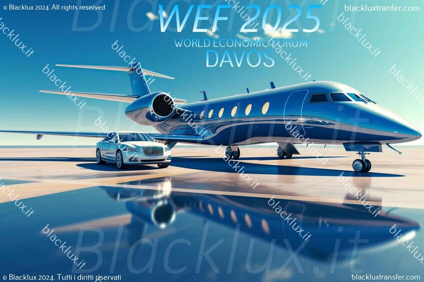 A private jet parked on a tarmac with a luxury car beside it. 1