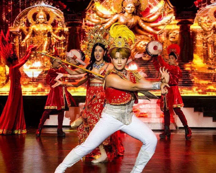 A dance performance with performers in traditional costumes. 2