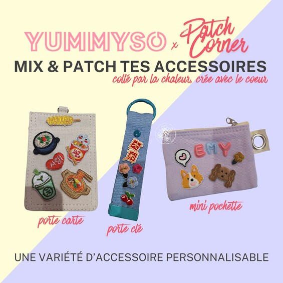A collection of personalized patch accessories with various designs. 5