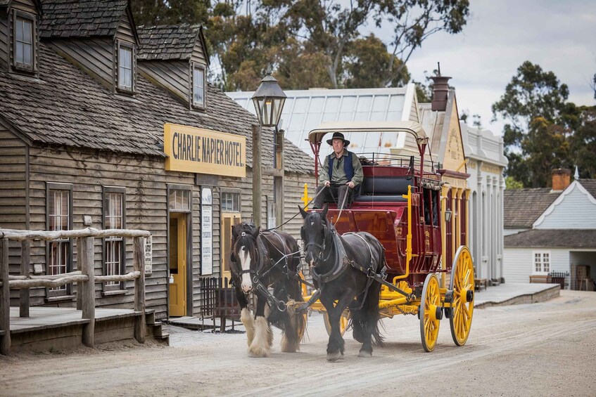 A horse-drawn carriage in front of the Charlie Napier Hotel. 1