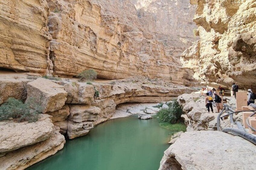 Group Tour to Wadi Shab Trek Swim Sinkhole and Fins Beach 5
