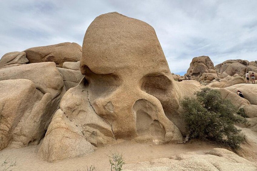 A large rock formation resembling a face in a desert landscape. 5