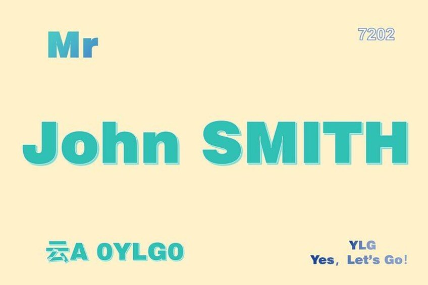 A name 'John SMITH' with a number '7202' and the phrase 'Yes, Let's Go!' on a light yellow background. 4