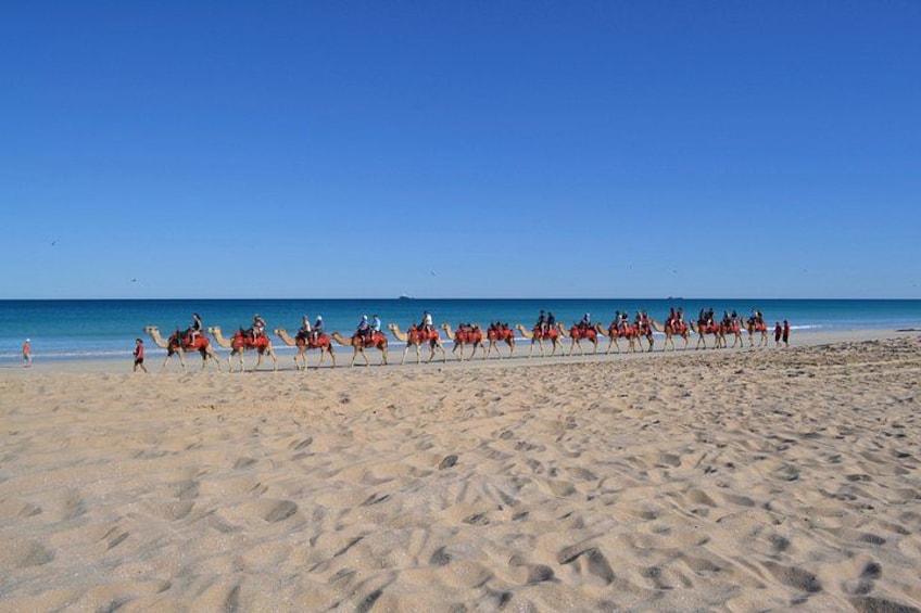 A beach with a group of people riding horses. 5