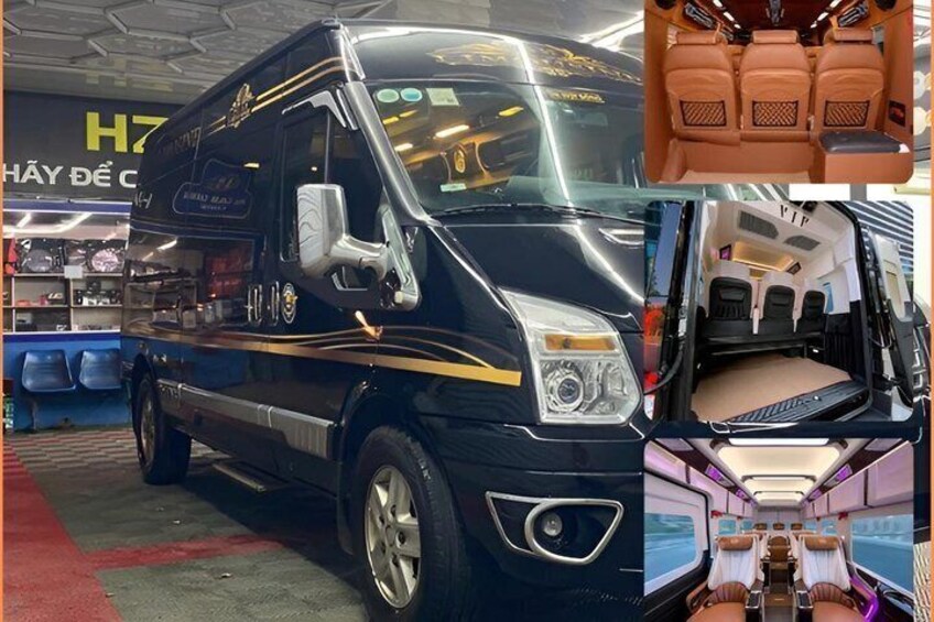Una camioneta negra con detalles dorados, asientos interiores y un logo visible. 4