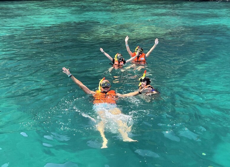 People snorkeling in clear turquoise water. 5