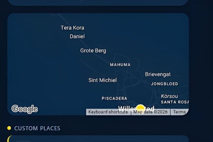 A map with custom place names like Tera Kora, Daniel, Groote Berg, Mahuma, Sint Michiel, Brievengat, Jongbloed, Pescadera, Korsou, Santa Rosa. 2